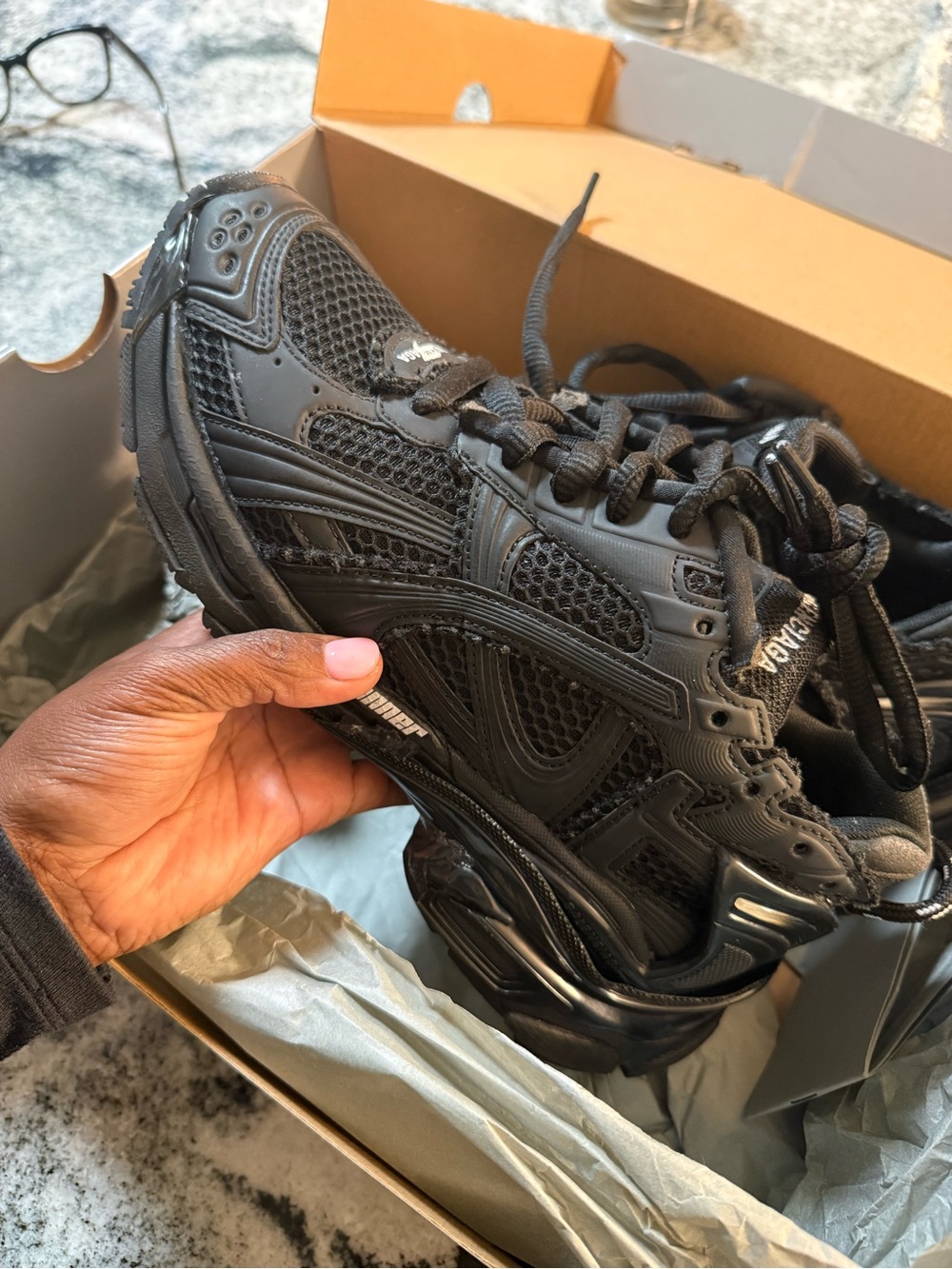 Balenciaga Men's Triple Black Mesh & Synthetic Runner Sneakers